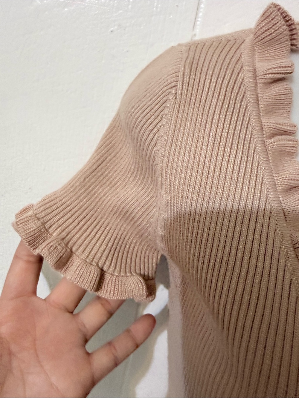 Say What? Taupe Ruffle Tie-Front Ribbed Crop Top - Picture 6 of 12